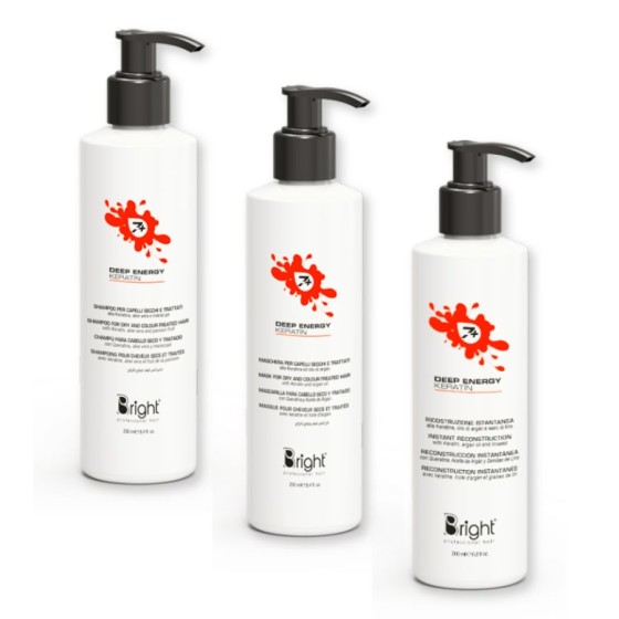 Kit Completo Bright Deep Energy Keratin - Shampoo, Maschera, Ricostruttore - La trasformazione dei tuoi capelli